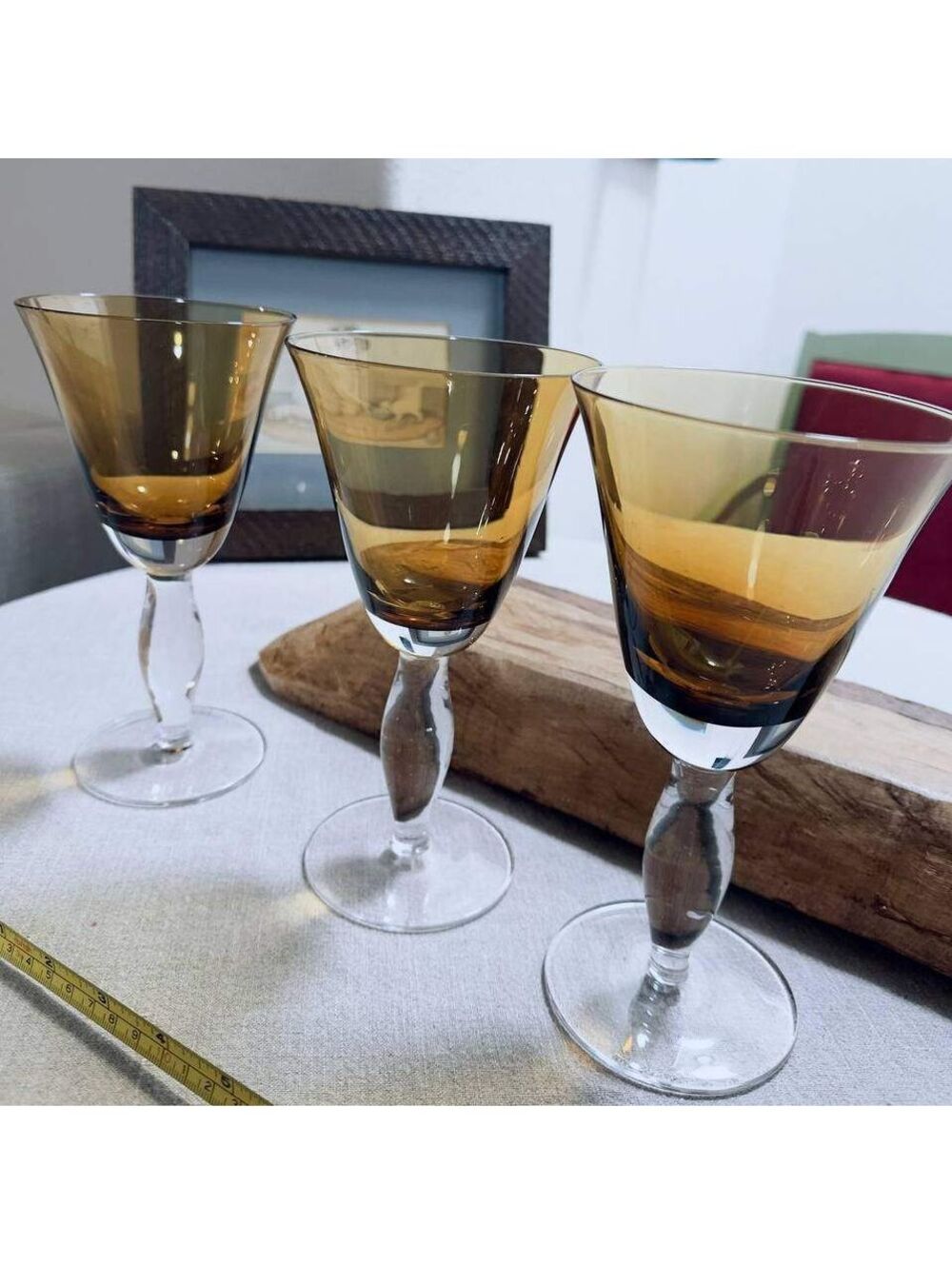 Southern Living Arlington Amber Handblown Glass Goblets Set of 3